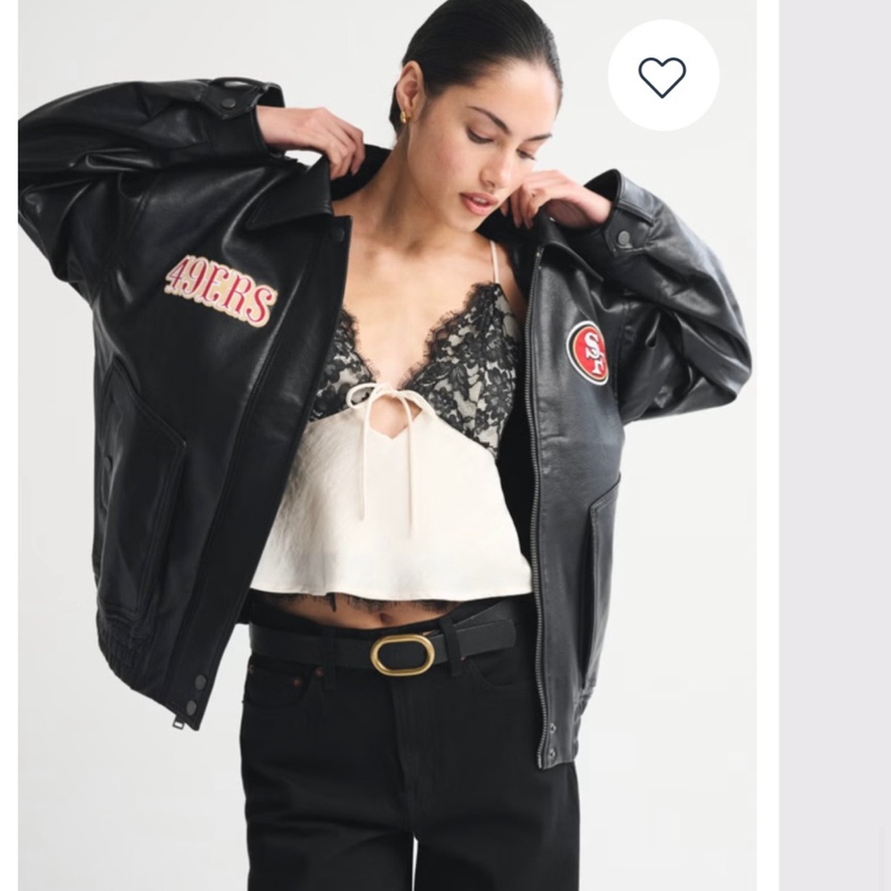 Abercrombie & Fitch Black Varsity Jacket with Red Accents